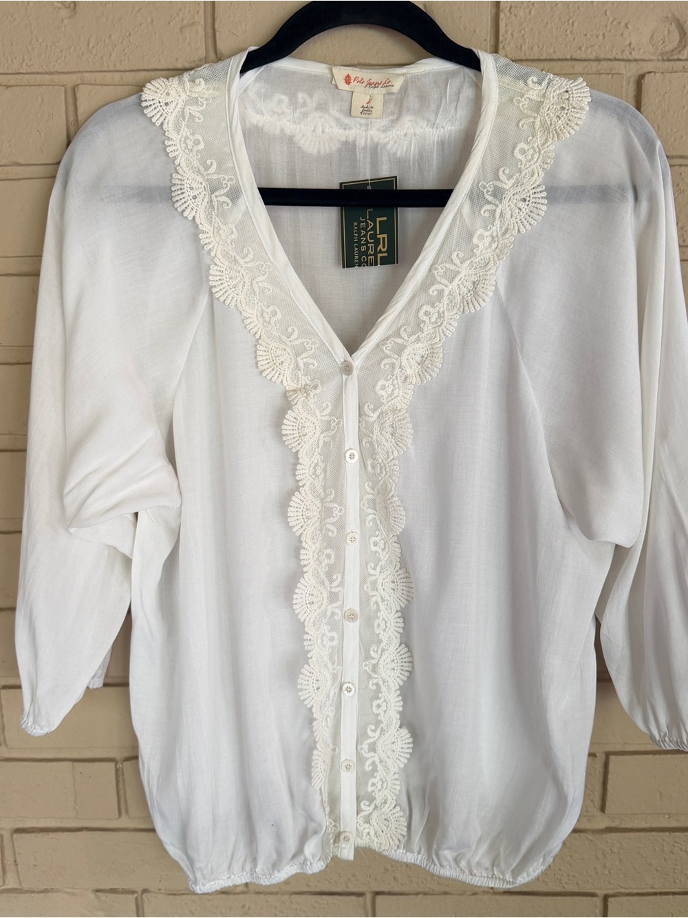 NEW Ralph Lauren Polo Cream Lace Peasant Top Blouse Boho Cottagecore REN Fest S